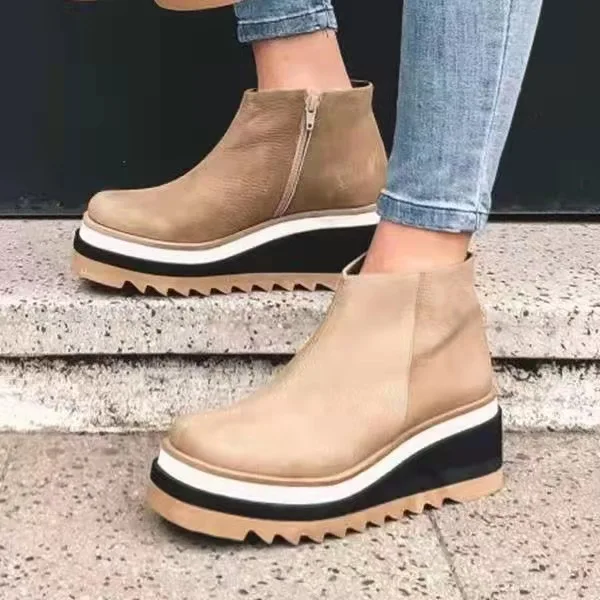 Leather Boots Women Platform Heels Ankle Boots Wedges Casual Fashion 2021 Booties Woman Punk Thick Bottom Shoes Zapatos De Mujer
