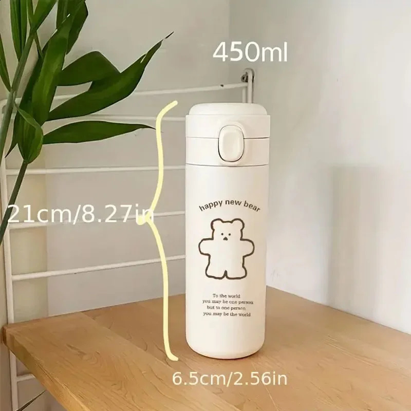 450ml Bear Thermos Cup Outdoor Travel Sports Water Bottle Portable Running Riding Camping Hiking Kettle Vacuum Flask 240918