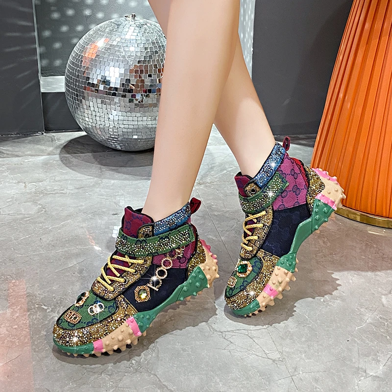 Autumn leisure sports designers Rhine stone drill barren woman walking jogging shoes female tennis