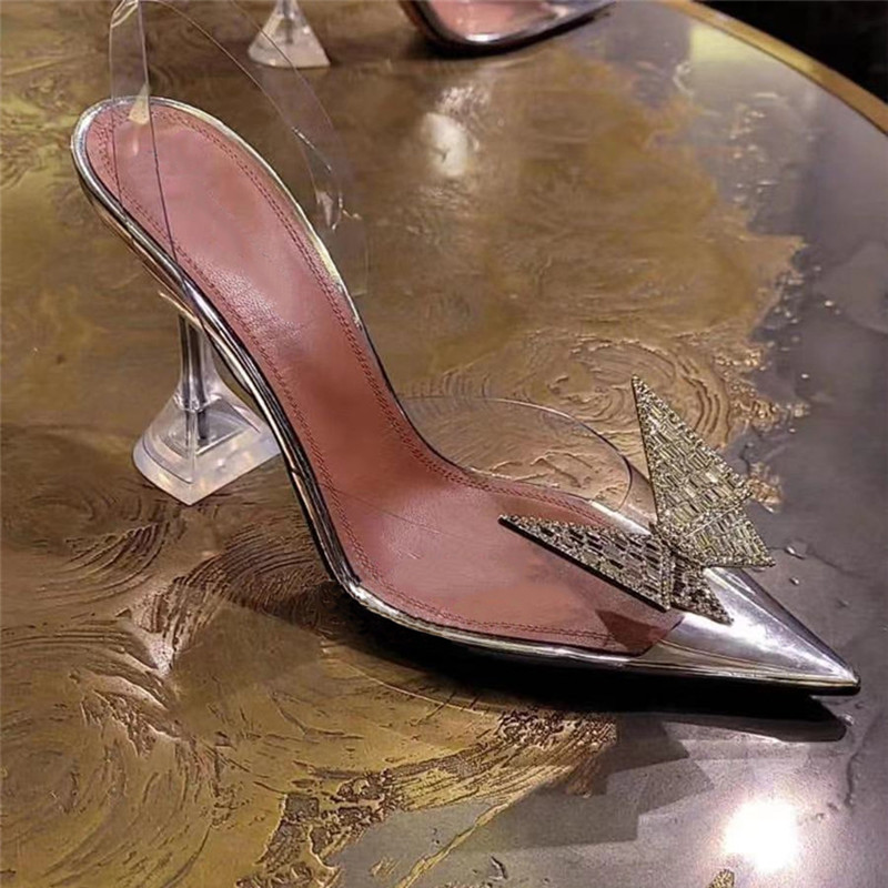 Star style Crystal Butterfly Transparent Women Pumps Jelly Office Lady Summer Sgbacks High heels Wedding Bridal Shoes