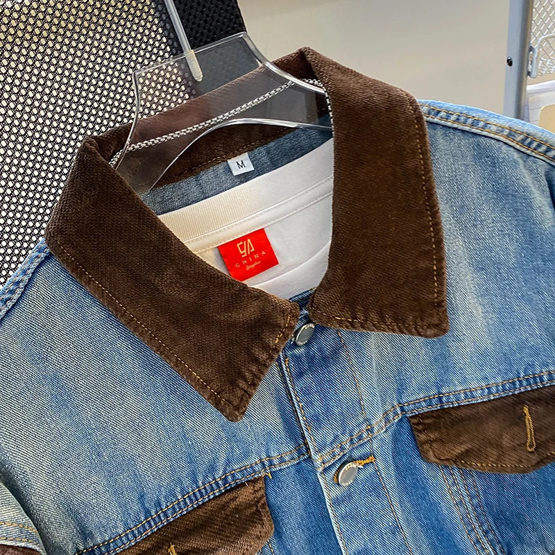 Spring Mens Solid Collar Denim Jacket Fashion Motorcycle Jeans Jacket Slim Fit Cotton Casual Jacket Size A13240813 - view 4