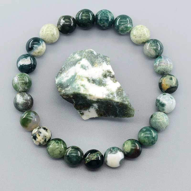 Real Natural Tree Pattern Agate Bead Bracelet for Men Natural Celestite Moss Agate Jade Energy Therapy JewelryW240730