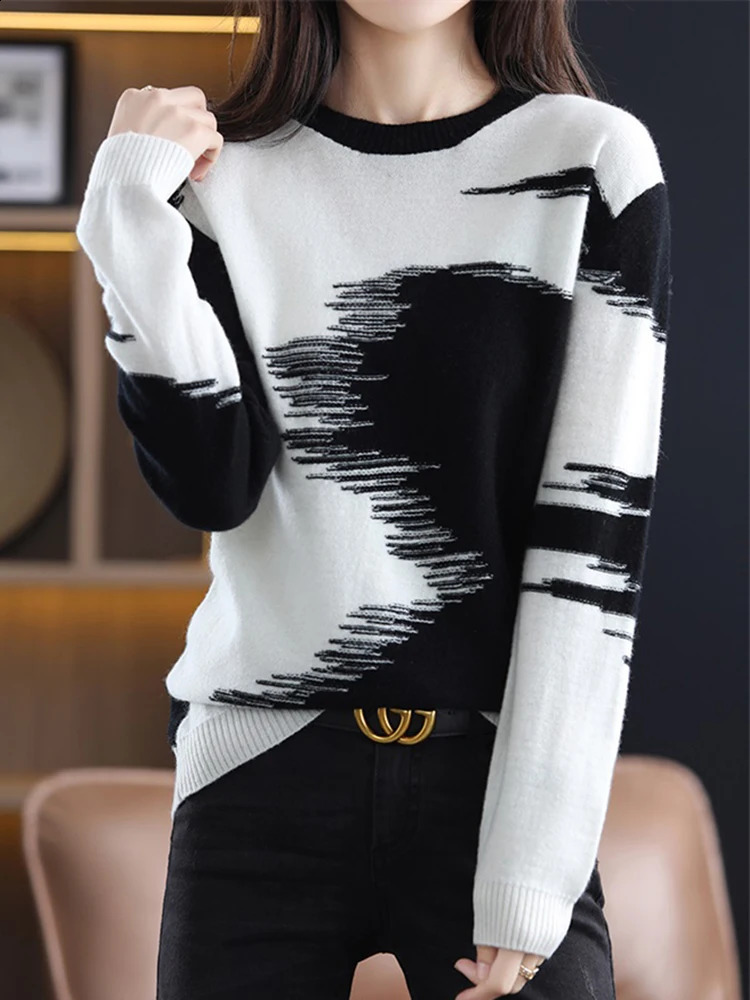 Autumn Winter Women Cashmere Sweaters Tie Dye Oneck Knitwear Fashion Long Sleeve Loose Female Casual Korean Tops 240730