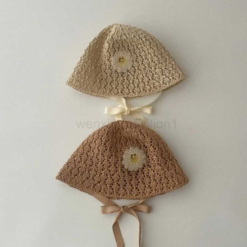 ChildrenS Hats Korean Style Straw Bucket Hat Boys Girls Baby Summer Straw Hat Sun Hat Strap Sunscreen Hat Children AccessoriesXJ240730