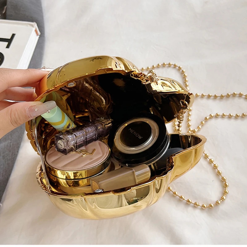 Heart Cute Shiny Gold Love Shape Shoulder Bags For Women Metal Material Fashion Crossbody Messenger Bag Party Purse 240730 afa6 4