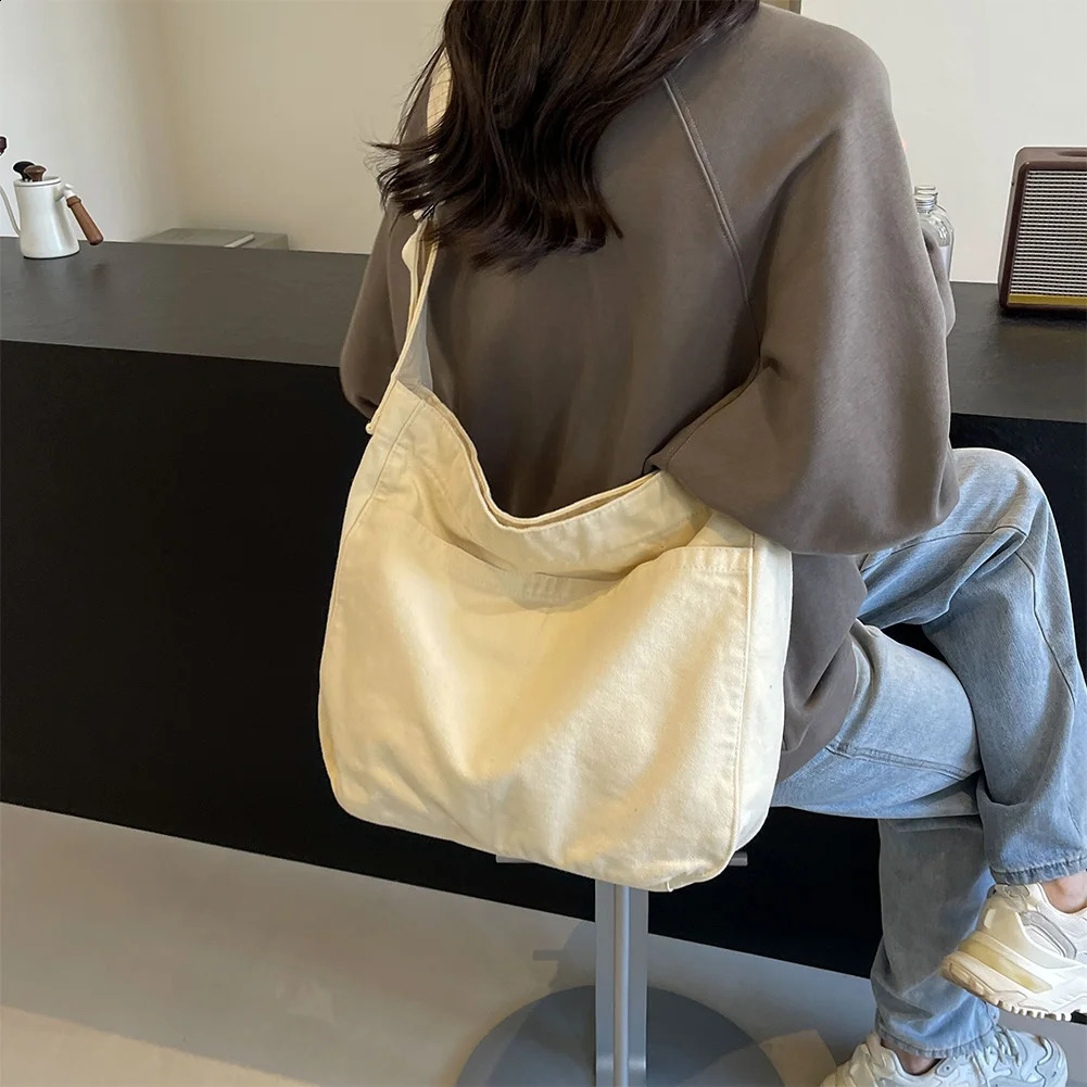 Canvas Shoulder Bag with Pockets Adjustable Strap Tote Bag Women and Men Hobo Bag Zipper Messenger Bag for Travel Work 240730