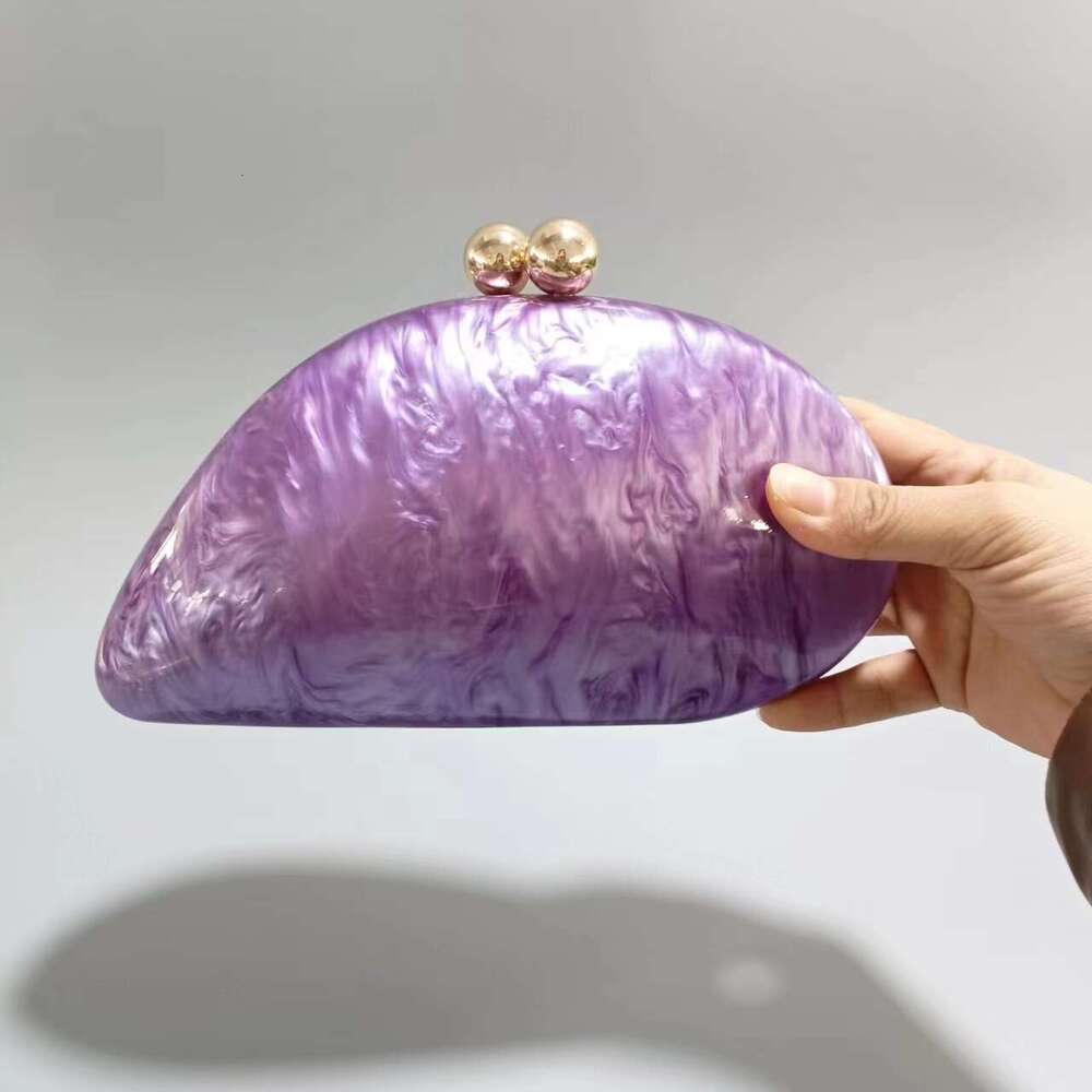 Acrylic shell shape clutch bag women designer evening party cute Pearl egg purse ivory green purple gold handbag wholesale