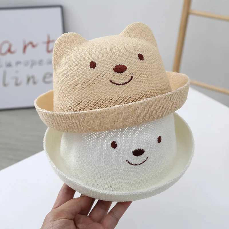 Summer Str Baby Hat Cute Bear Toddler Boy Girl Mesh Breatable Sun Hat Outdoor Beach Kids Panama CapXJ240730