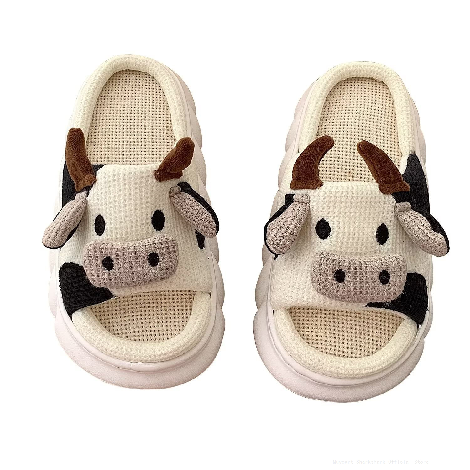 Cute Cartoon Milk Cow Home Slippers Men Thick Sole Open Toe Cotton Slippers Woman 2023 Autumn Winter Soft Indoor Slides Shoes