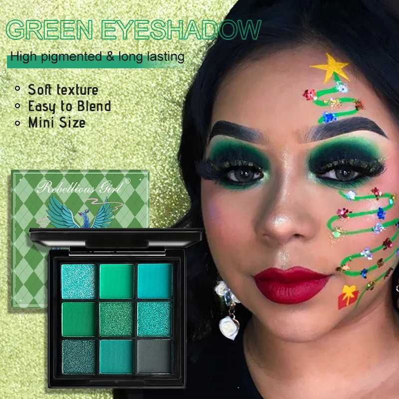 9 Colors Green Peacock Eyeshadow Palette Pearly Glitter Sequins Finish Green Color Colorful Stage Makeup for For Music FestivalXJ250520