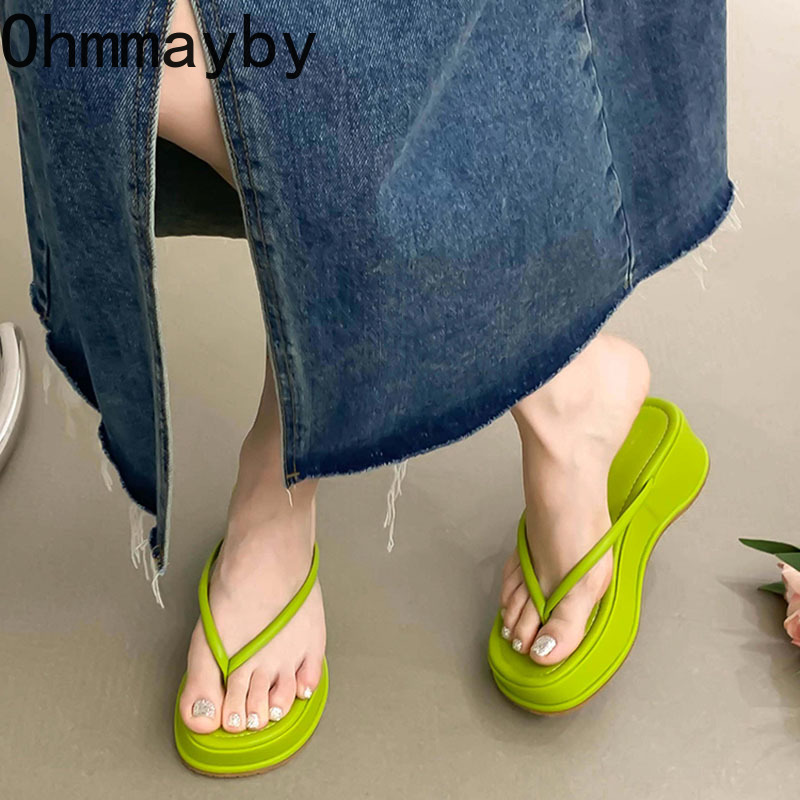 Women hot Platform Slippers: Summer Wedges, Slip-On Casual Shoes, Ladies' White Outdoor Slides