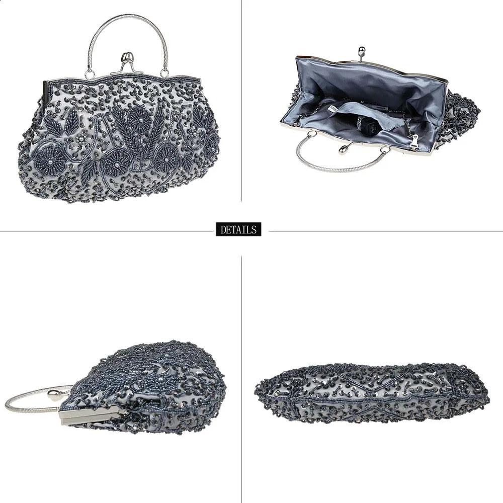 Women Clutch Bags Ladies Beads Evening Wedding Party Bridal Embroidered Handbag Solid Retro Small Mini Wallets 240729