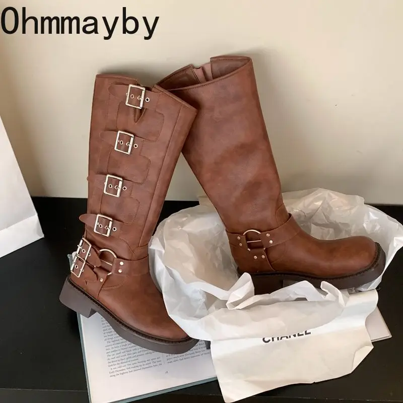Winter High Women Boots Fashion Metal Decoration Knee High Boots 2024 Female Autumn Winter Girl's Knight Boots Shoes