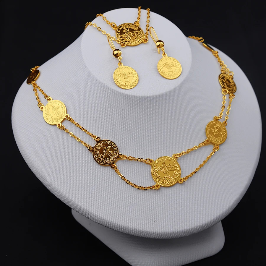 24K Goldlen Round Two Piece Set Womens Jewelry Dubai Ethiopia Europe Dubai USA Middle East Japan and South Korea Bridal 240723
