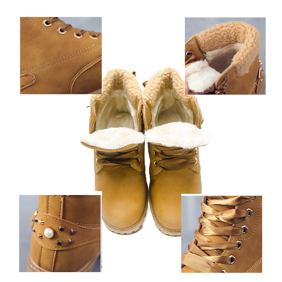 Fujin Winter Snow Boots Ankle Women Winter Boots Platform Pink Women Boots Lace Up Casual Ankle Boots Booties Round Women Shoes