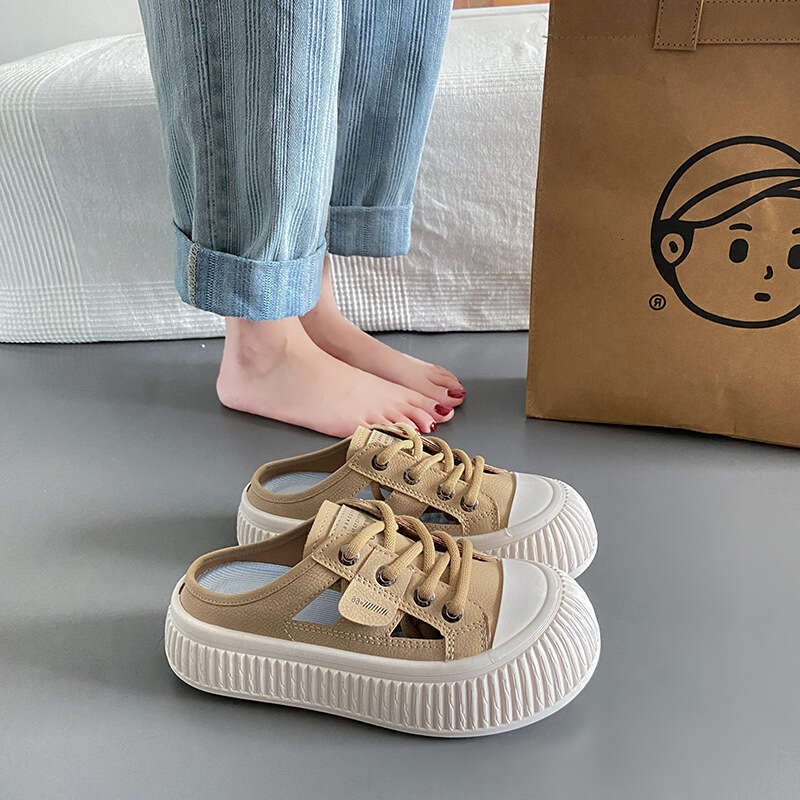 2024 New Hollow Small White Shoes Breathable Half Trailer Versatile Casual Shoes Big Head Matsuke Shoes Free of Mail for Women size
