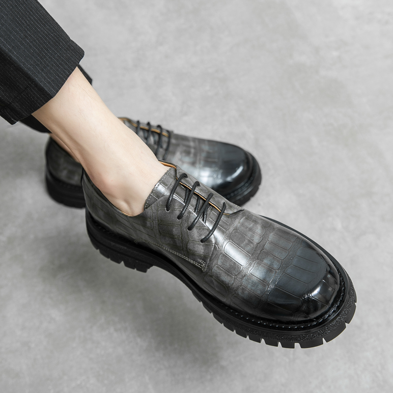 Spring Luxury Brand Designer Dress Shoes Men Shoes Thick Bottom Platform Casual Oxford Shoes Low Heel Lace-up Round Head Shoes
