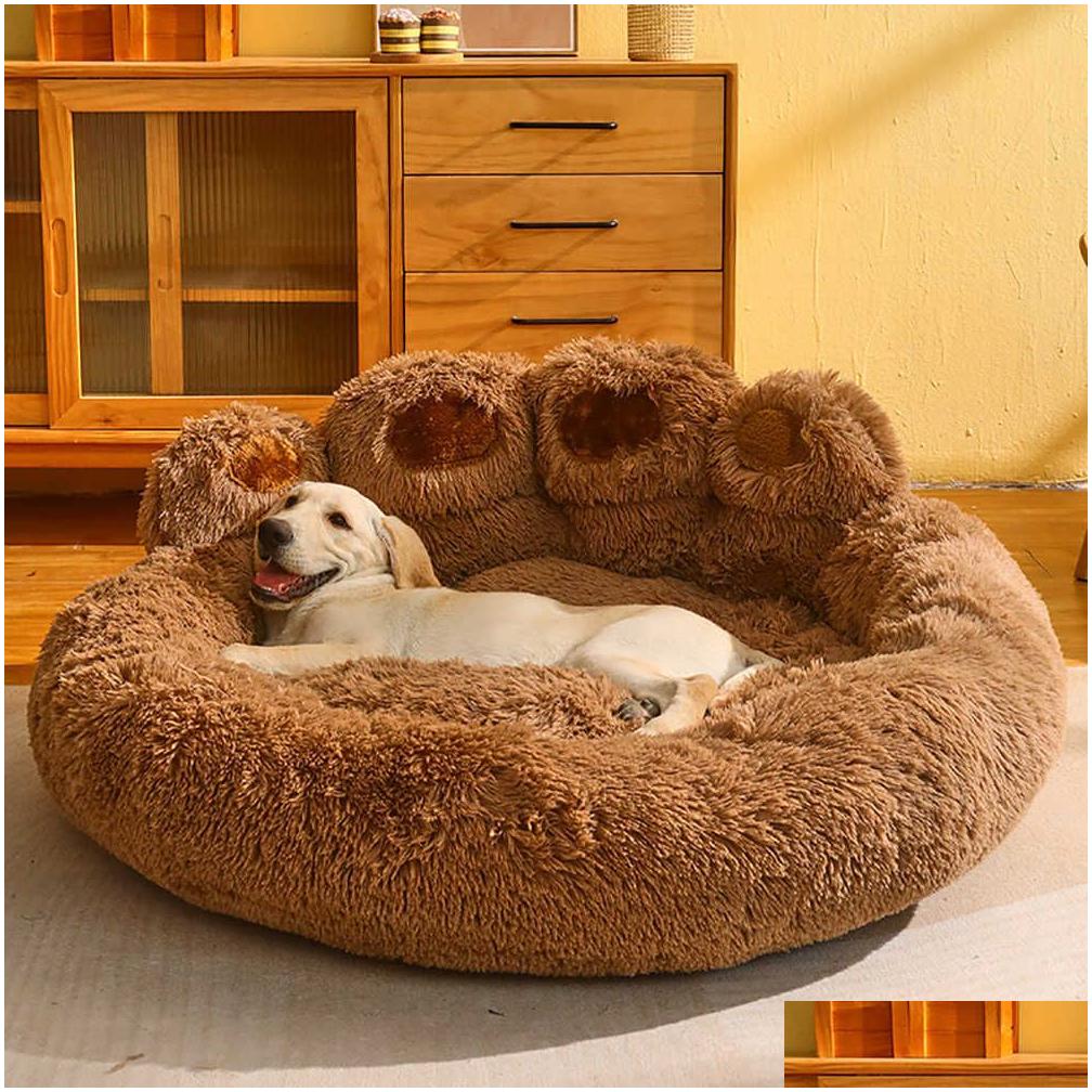 Cozy Bear Paw Dog Bed - Washable Indoor Outdoor Soft Sofa for Medium & Large Pets
