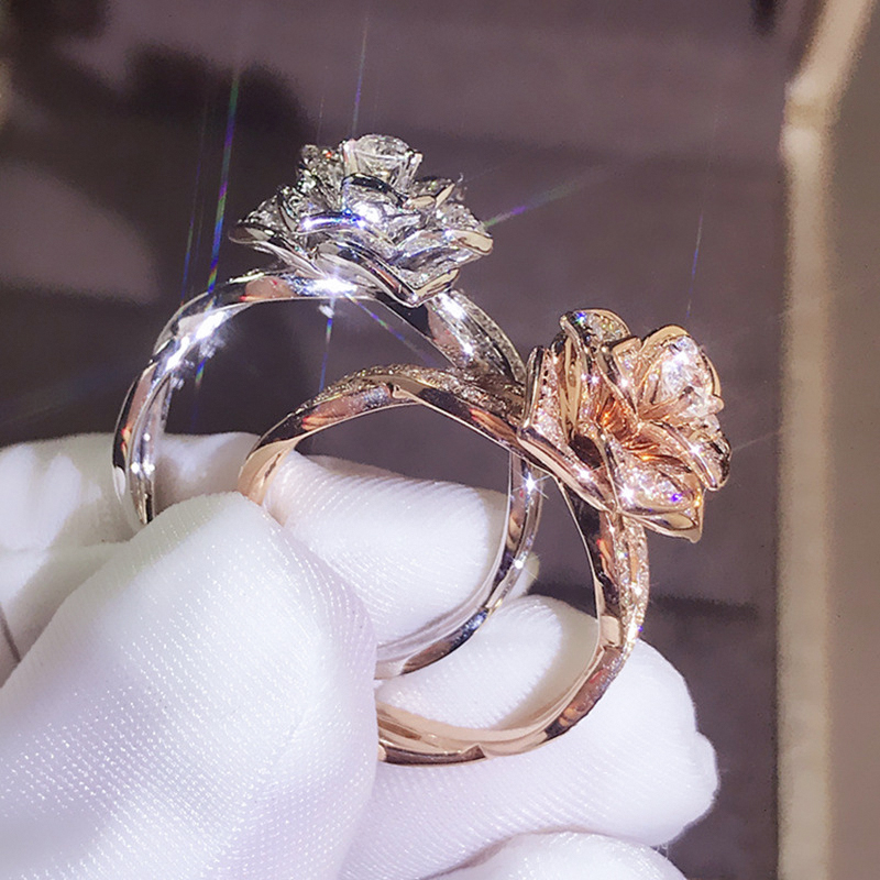 Designer Jewellery High Quality Silver Plated Rose Zircon Diamond Ring for Girl Valentine's Day Gift Fashion Accessories Elegant Textured Accesso