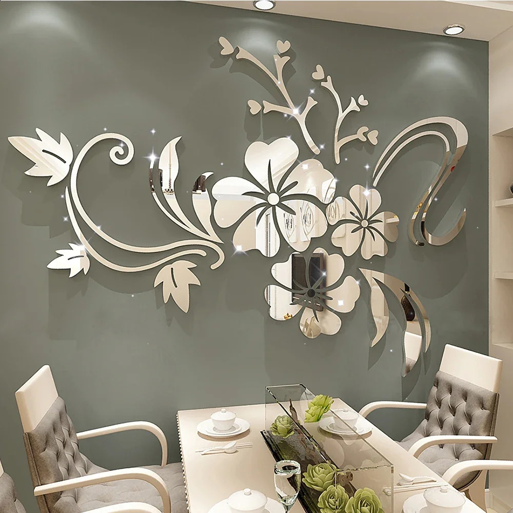 Large 3D Flower Mirror Wall Stickers Acrylic Decorative Wall Stickers Art Murals for Bedroom TV Background Decoration 120x90cm 240730