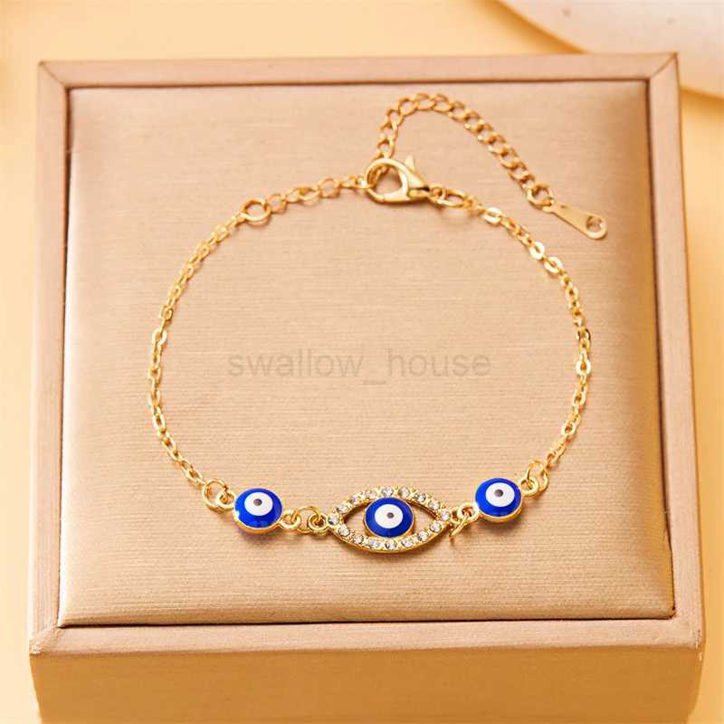 New Fashion Trkiye Blue Evil Eye Bracelet Womens Simple Adjustable Lucky Chain Zircon Eye Bracelet Jewelry Birthday GiftW240730