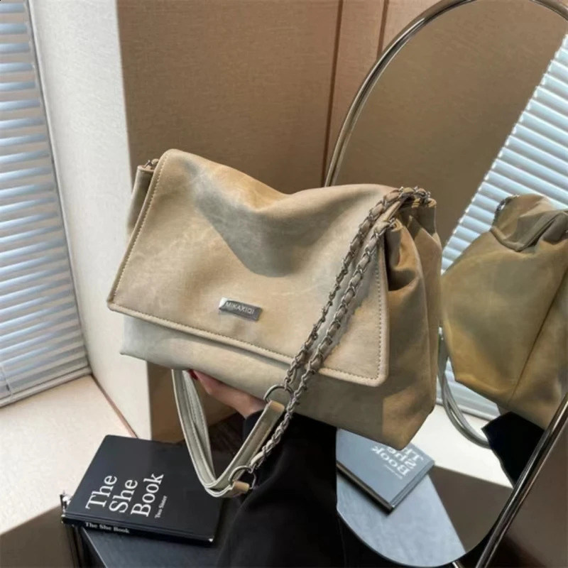 PU Leather Shoulder Bag Large Capacity Fashionable Niche Texture Chain Single Shoulder Bag Oblique Shoulder Bag 240730