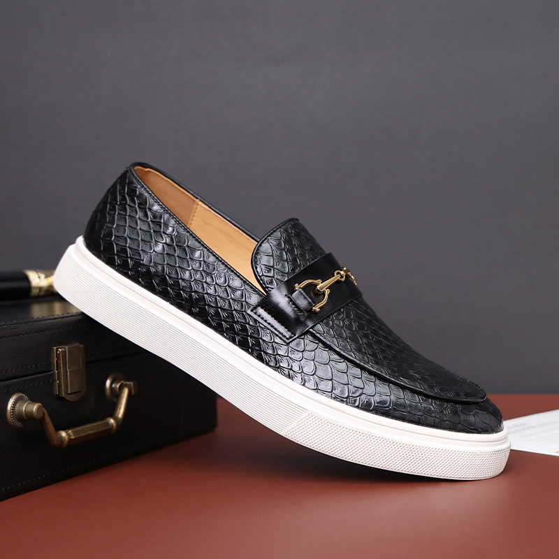 Casual Men's Emed Leather Men Fashion Buckle Loafers Mens Slip-on Board Shoes Outdoor Flats c385 s