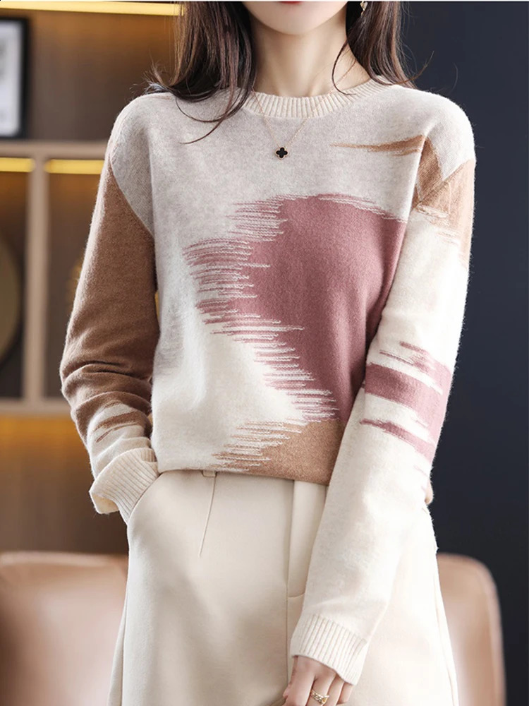 Autumn Winter Women Cashmere Sweaters Tie Dye Oneck Knitwear Fashion Long Sleeve Loose Female Casual Korean Tops 240730