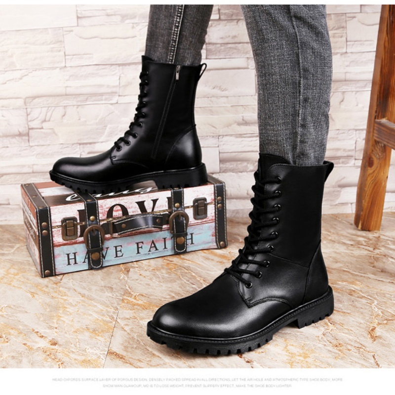 Trends Senior 100% Genuine Leather High Top Motorized Outdoor Casual Winter Shoes Autumn Snow Men Long Boots 6c6f
