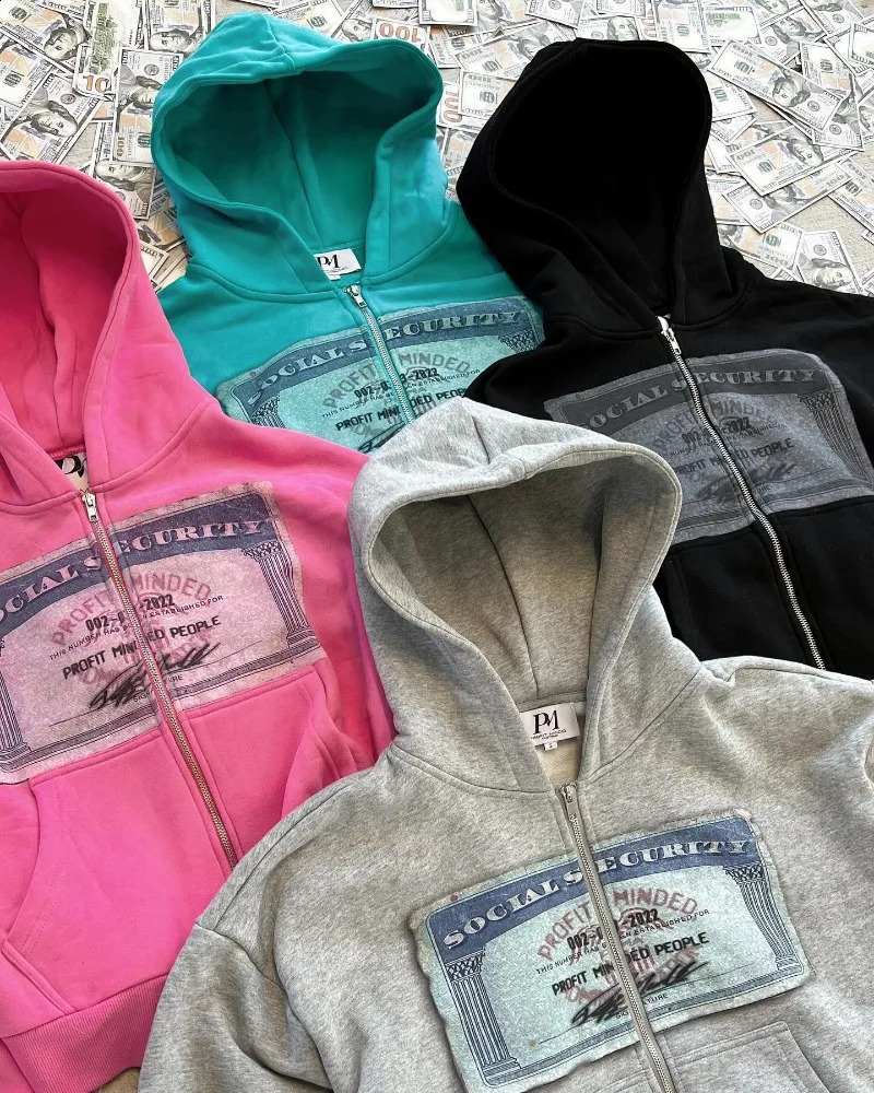 Y2K zip up hoodie INS vintage Harajuku printing Hip Hop streetwear men women Casual gothic Oversized Hoodie Fashion Sweatshirt 240730