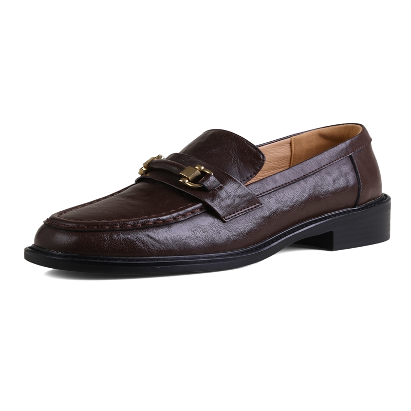 Loafers AIYUQI Square Toe 2024 New Genuine Leather Ladies Slip-on Vintage Buckle Classic Spring Shoes Women 8011