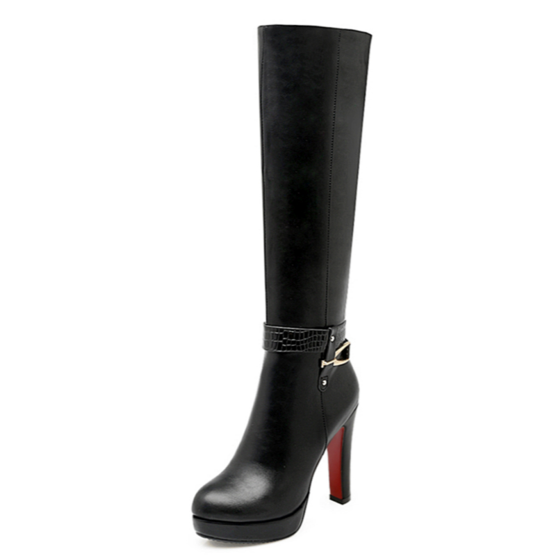 Winter Women's Boots Platform Sexy Black White Heeled High Knee Boot Female Fashion Buckle Zipper Long Tall Shoes Ladies
