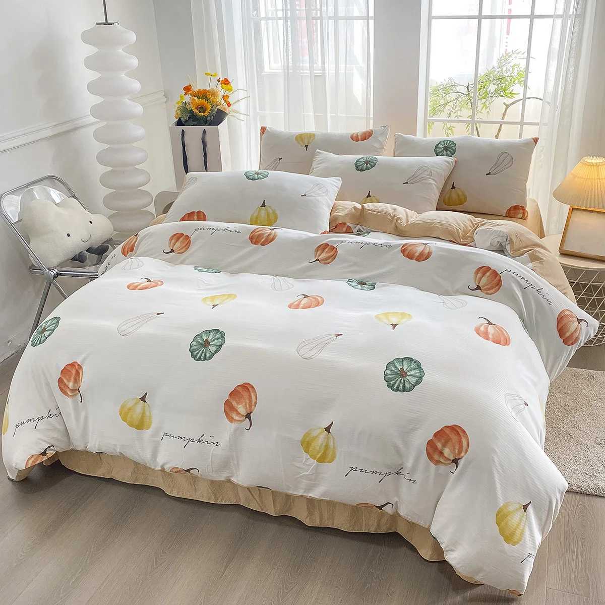 Fall Pumpkin Duvet Cover Set 3 Pieces Autumn Pumpkin Bedding Sets with 2 Pillow Shams Leaves Pine Fall Quilt Cover Set Y240730