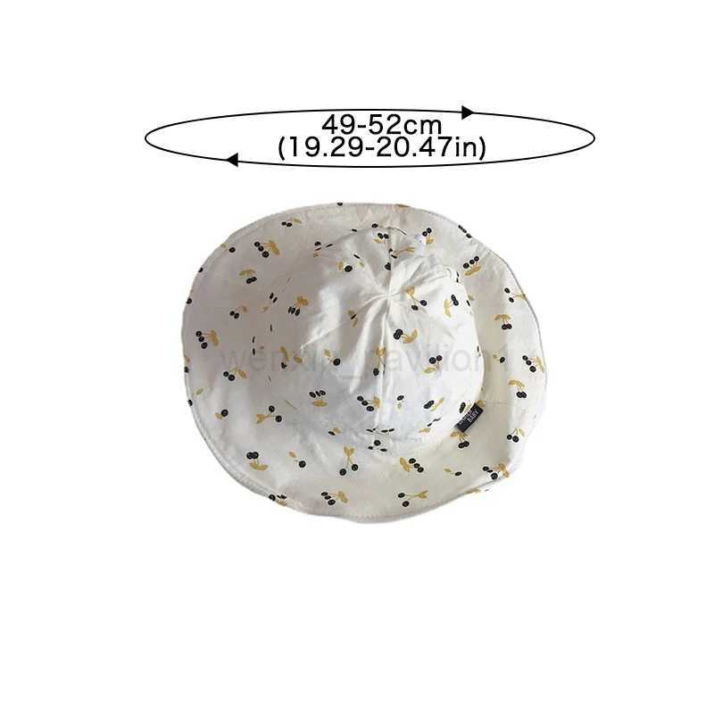 Summer Large Brim Sun Hat Baby Cute Cherry Print Girls Fisherman Cap Solid Color Kids Sun Hats Outdoor Beach Panama CapsXJ240730