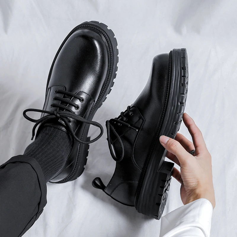 New Spring 2024 and Autumn Thick Soled Lace Up Business Leather Brand Platform Oxford Men Casual Shoes Br