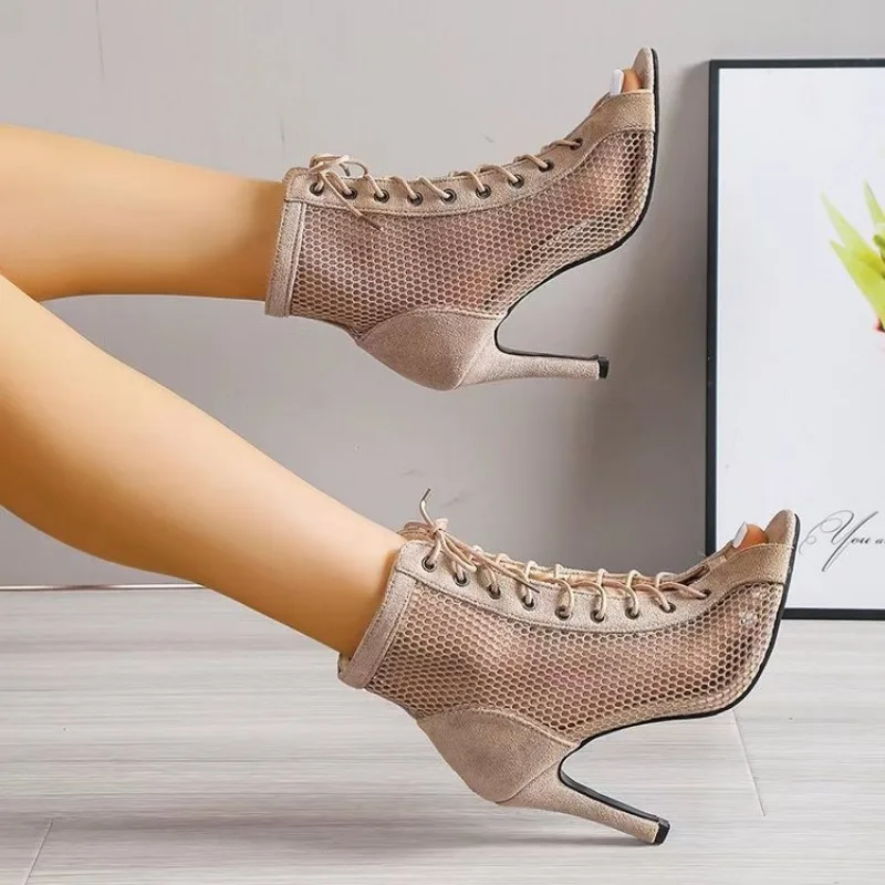Summer New Women Top Dance Shoes Sandals Girl Fashion Party New Mesh Cutout High Heel Sandalias db81
