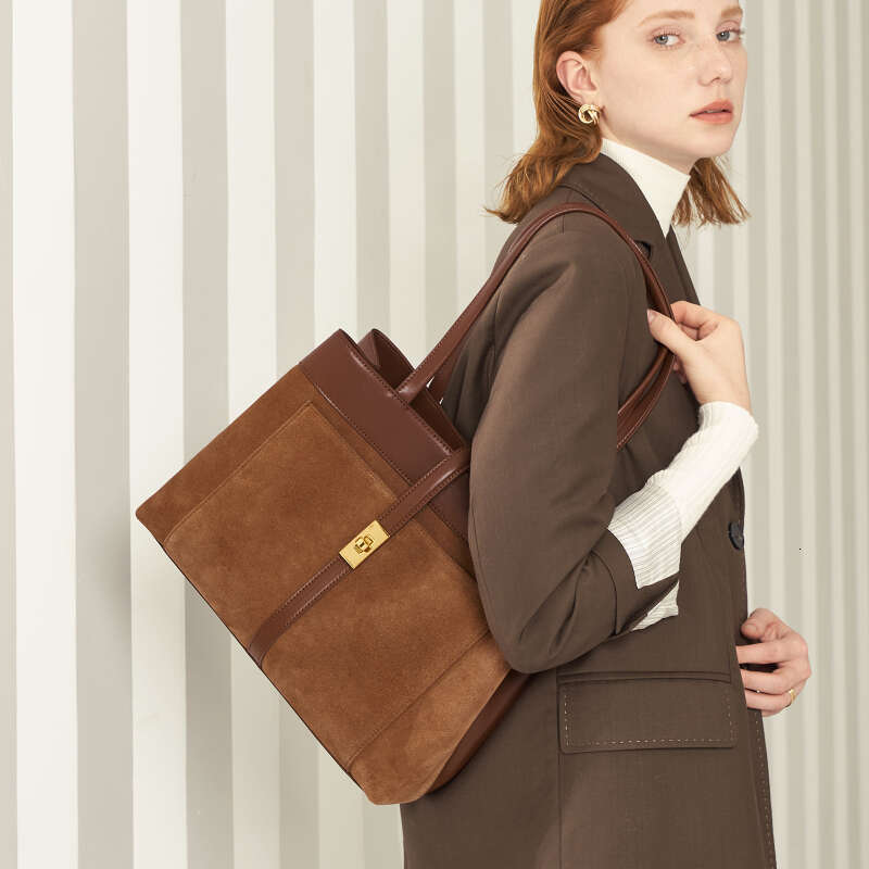 Nubuck Leather Tote Design High Quality Commuter Fashion Armpit Shoulder Bag Large Capacity Woman's Handbag Brown Suotong2510 Mdng