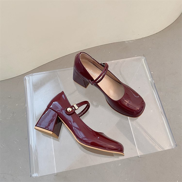 2023 New Mary Jane Shoes Women's Shoes Thick Heel Buckle Lolita Shoes School Fashion Simple Hundred High Heels Women Heels