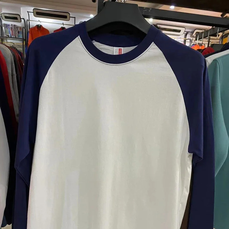Pure cotton Y2k mens Tshirt long sleeved spring and autumn sports shirt solid round neck Lagrand casual w240824