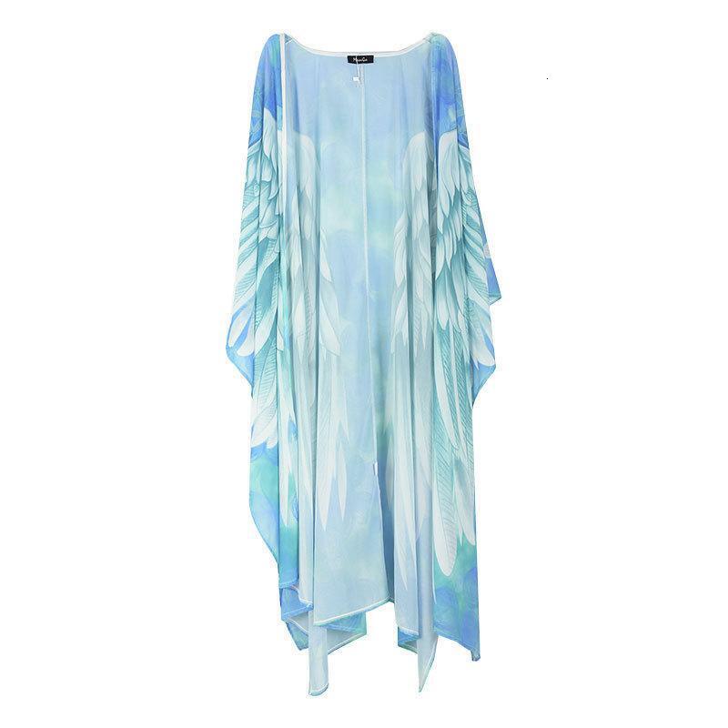 2024 New Chiffon Wings Printed Shawl Beach Hoodie Sexy Cardigan Loose Vacation Sunscreen Dress