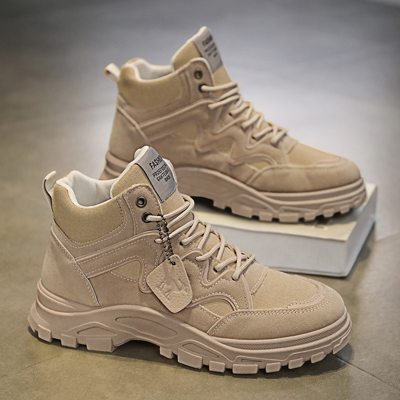 Men Boots Fashion High-top Trendy Versatile Casual Style Anti-slip Thick Sole Increase Height Triple Khaki Beige Free shipping