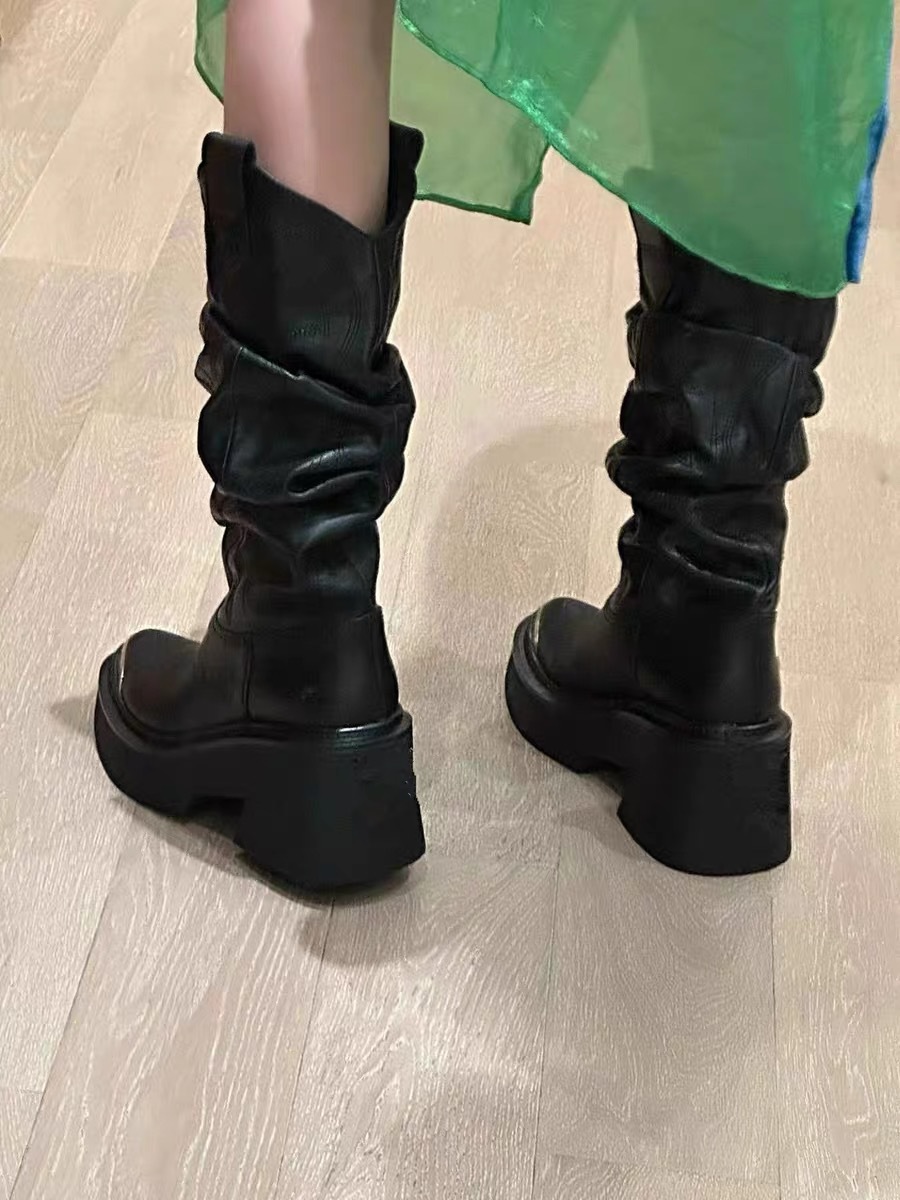 Punk Style embroidery Platform Flats Ankle Women Boots Fashion Thick Bottom Gothic New Women's Booties Shoes mid length boots 54e8 's