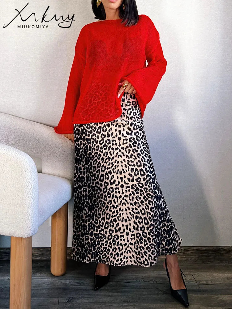 T Shirts Oversize Thin Knitted Pullovers Women Summer Trumpet Long Sleeve Shirt For Loose Top Tees Transparent Sweater 240730