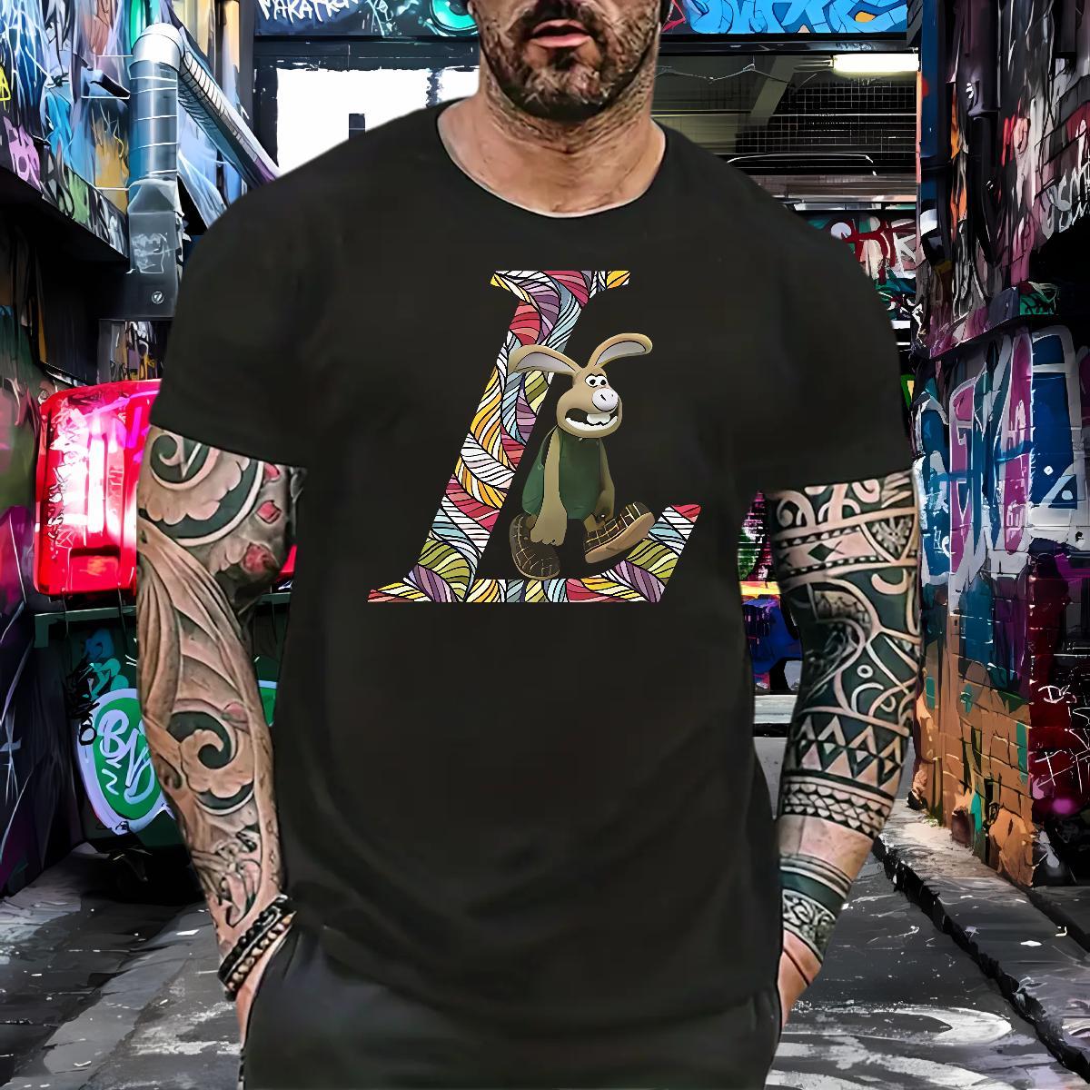 2024 New 100% Cotton 230g T-Shirts for Men rabbit Street Wear Tshirts Clothes Breathable Short Sleeve Cool Design Graphic
