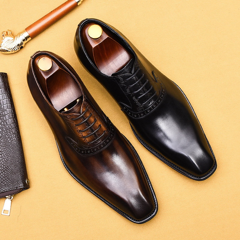 Luxury Brand Mens Formal Shoes Genuine Leather Handmade Vintage Design Oxford Full Grain Real Leather Male Office Shoes Size 46