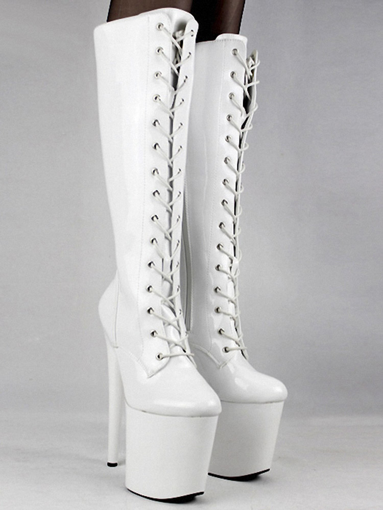 Crossdress Round Toe 20cm Exotic Dancer Mid-Calf Platform Boots Nightclub Sexy Fetish Women's Gothic Strip Pole Dance Big Size