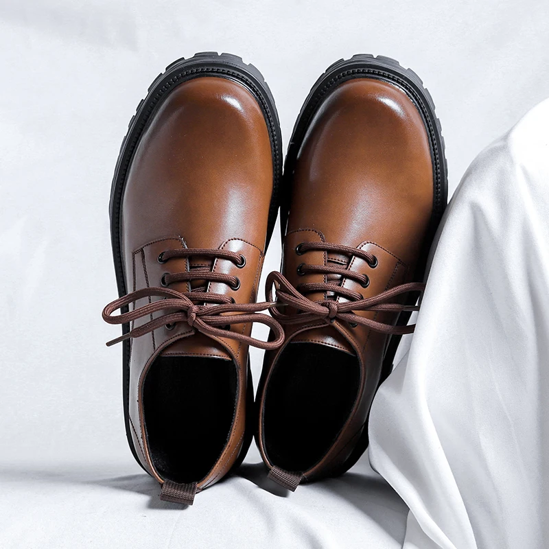 New Spring 2024 and Autumn Thick Soled Lace Up Business Leather Brand Platform Oxford Men Casual Shoes Br