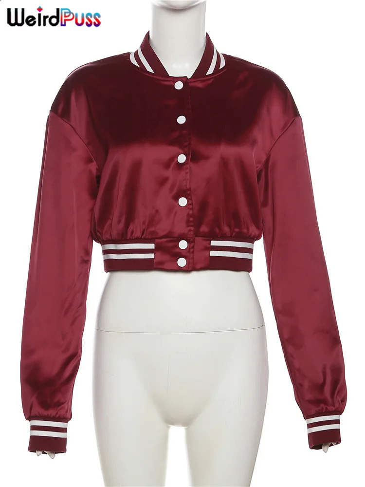 Weird Puss Sporty Autumn Jacket Varsity Women Long Sleeve Single-Breasted Wild Hipster Casual Sweatshirt Streetwear Short Coat 240729