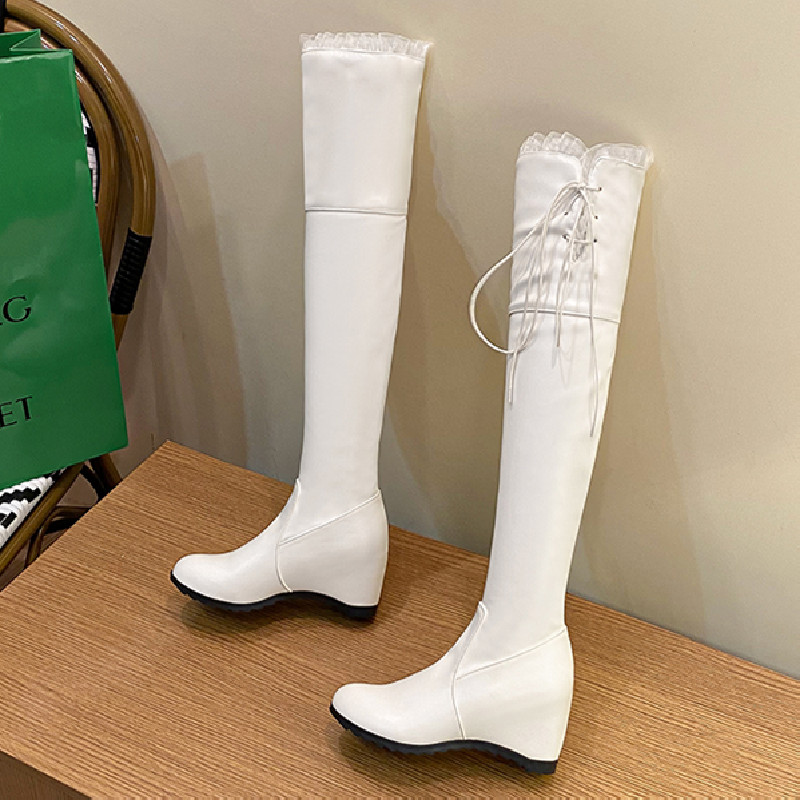 Thigh Fashion High Boots Women Black White Sexy Stretch Over the Knee Boot Female Height Increasing Wedge Winter Tall Long Shoes 604e