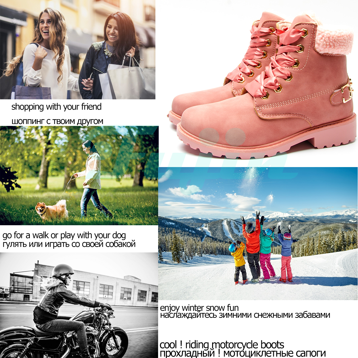 Fujin Winter Snow Boots Ankle Women Winter Boots Platform Pink Women Boots Lace Up Casual Ankle Boots Booties Round Women Shoes